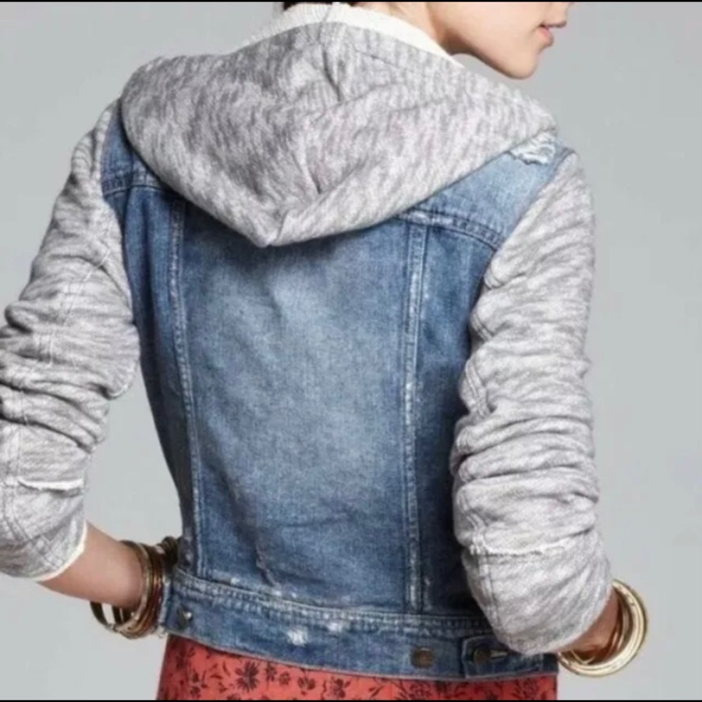 FREE PEOPLE Knit Sweatshirt Hooded Denim Jacket